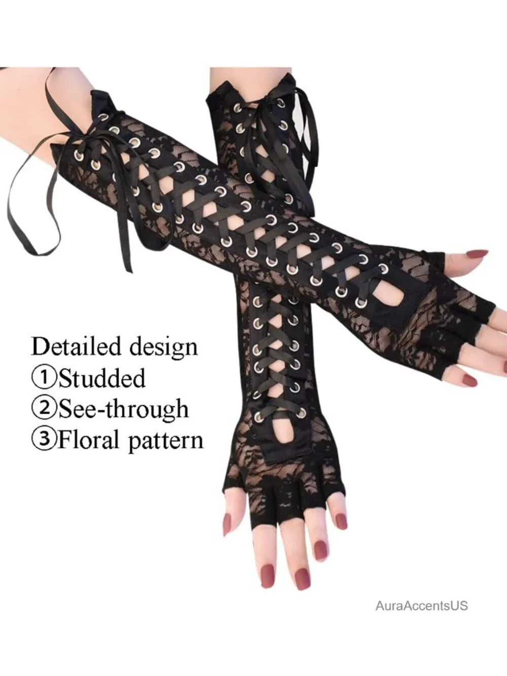 Fingerless Lace Gloves Elbow Length Arm Warmers Punk Goth Cosplay Accessories